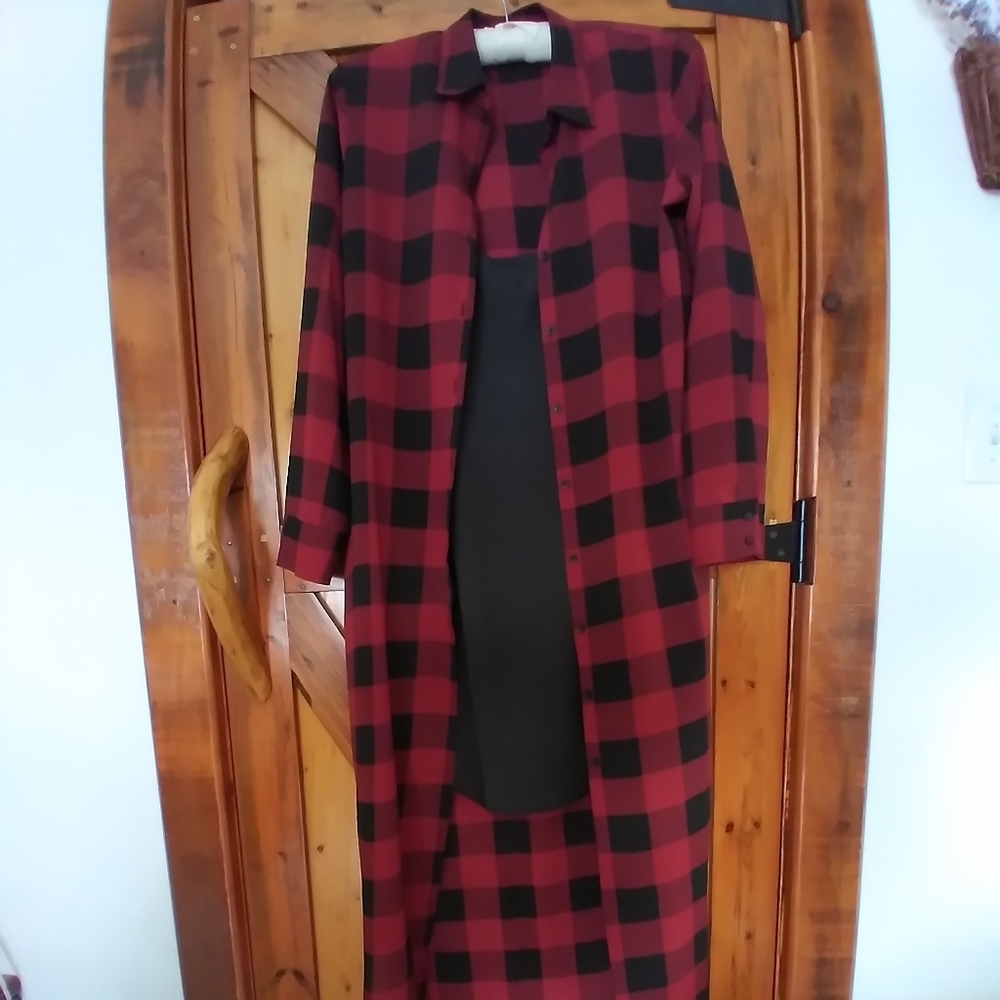 Maxi Buffalo Plaid Shirt Dress with Layering Slip